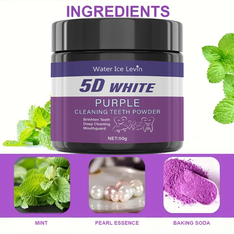 Teeth Whitening With Baking Soda - 5D Wit-Paarse Reinigende Tandpoeder. Mint Pearl